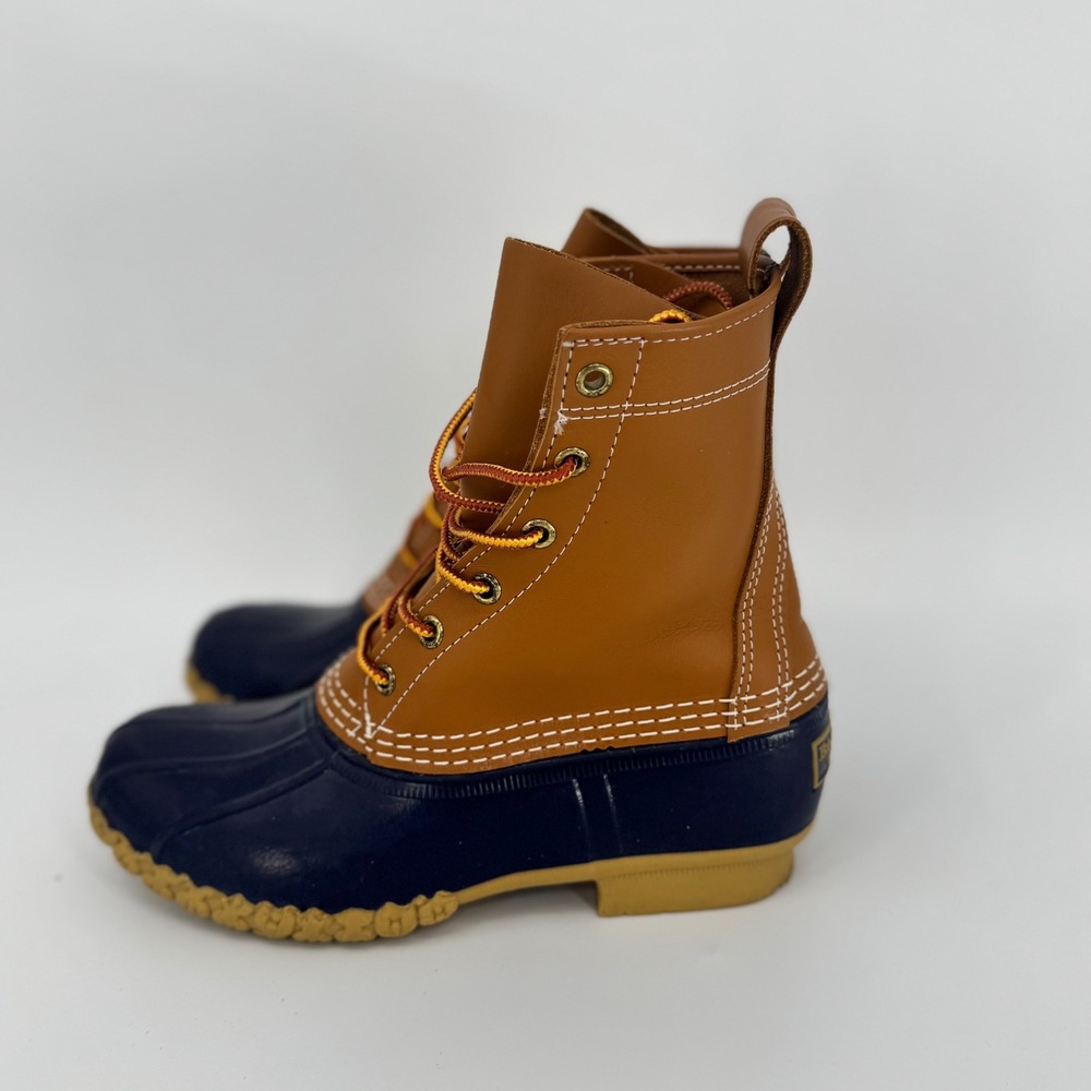 LL Bean 8" Bean Boots Tan Navy Waterproof Women's Size 6 Medium Width - Picture 3 of 11